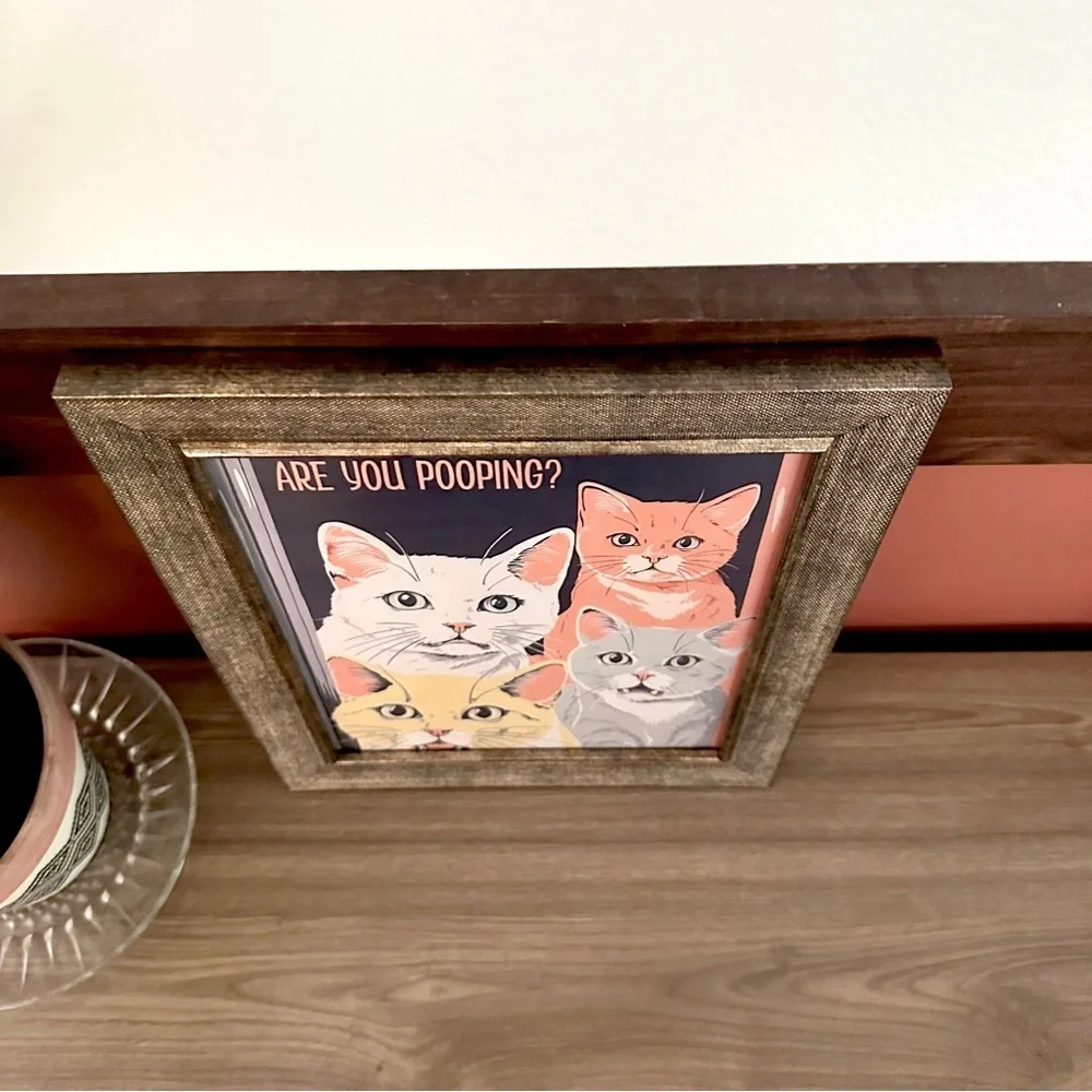 Cats Are You Pooping? Canvas Art Print Curious Cats Quirky Bathroom Framed Art